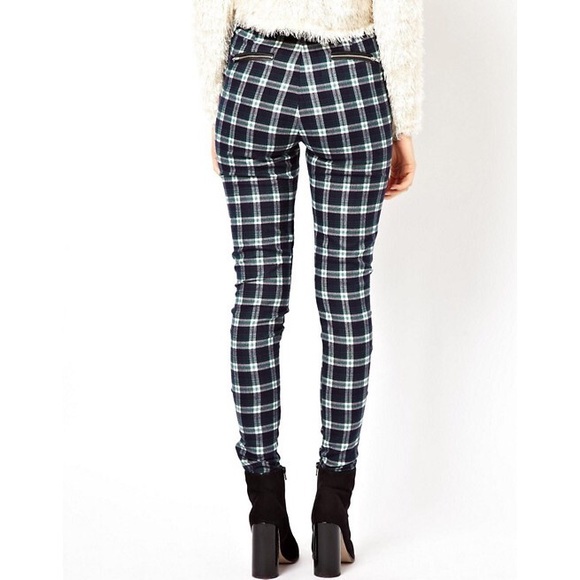 ASOS skinny pants with plaid check & pu waistband - Picture 3 of 9